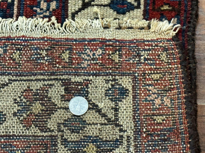 Navy Blue Antique Persian Rug 3x6, Blue and Ivory Persian Carpet, Handmade 1920s Hamadan Rug - Nuvé