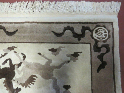4' X 6' Modern Tibetan Nepal Art Deco Chinese Hand Knotted Wool Rug Horses Nice