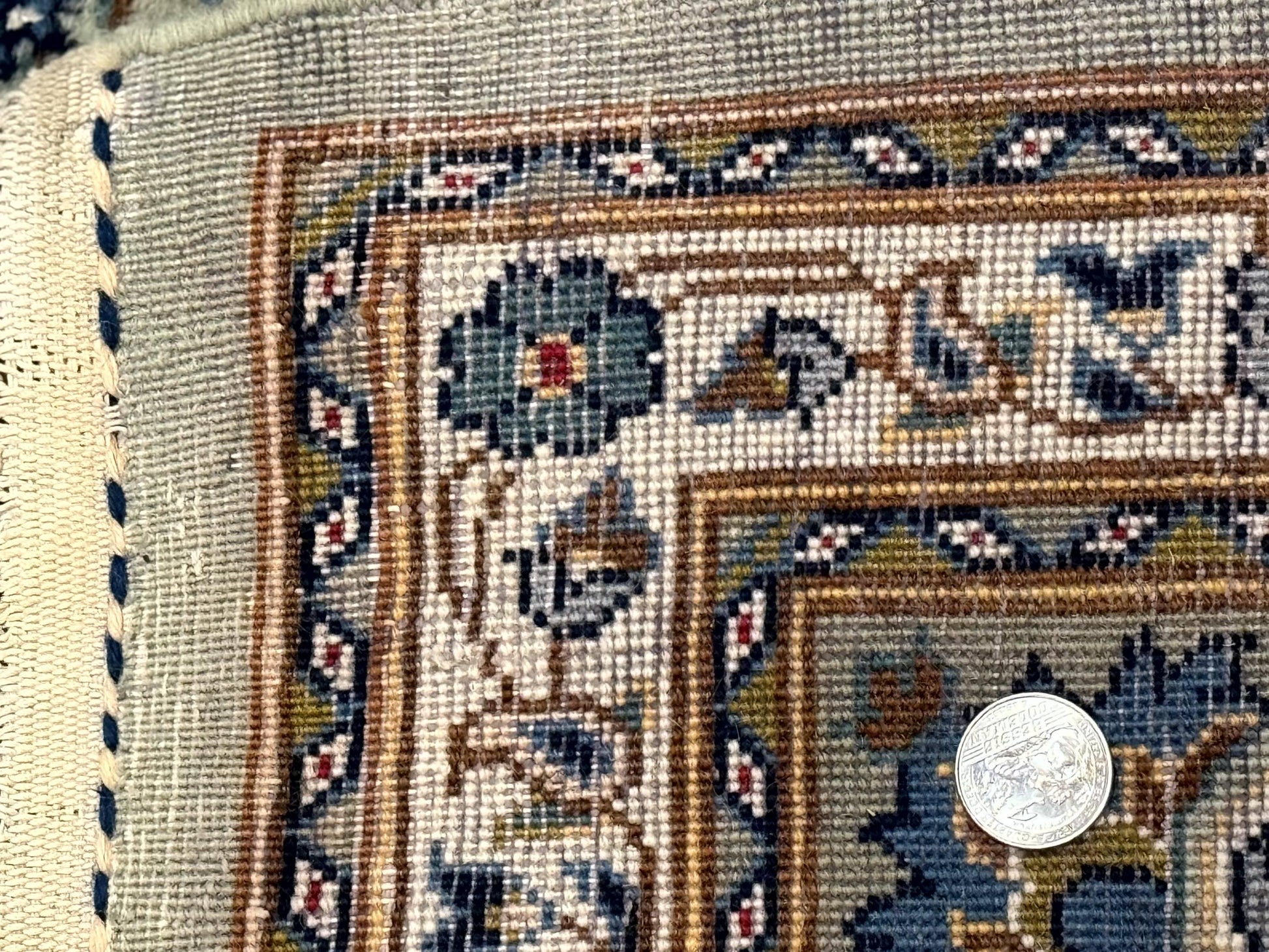 Light Green and Blue Persian Kashan Rug 7x10, Authentic Persian Carpet, Handmade, Wool - Nuvé