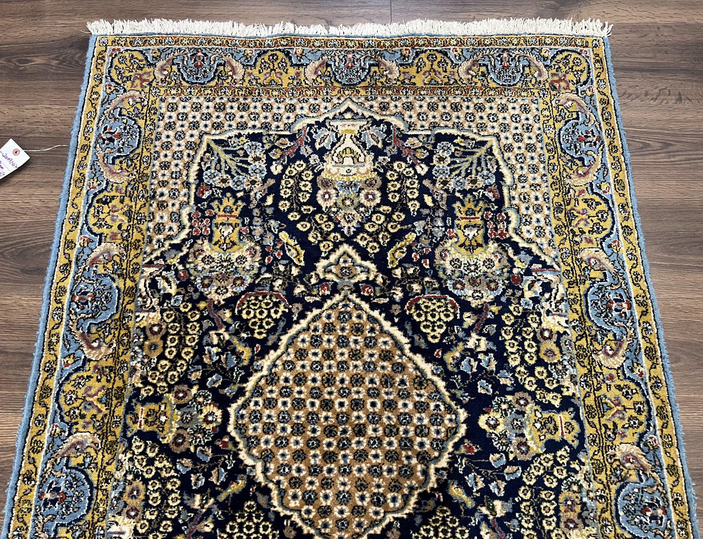 Fine Persian Qum Rug 3x5, Semi Antique Vintage Oriental Ghom Carpet, Floral Medallion, Highly Detailed, Hand Knotted, Navy Blue, Wool Area Rug, Birds - Nuvé