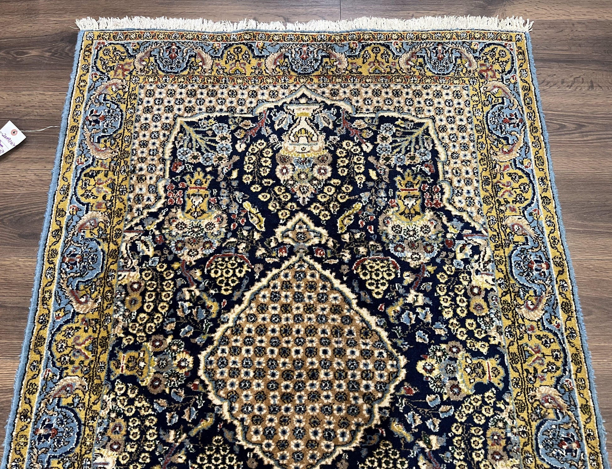Fine Persian Qum Rug 3x5, Semi Antique Vintage Oriental Ghom Carpet, Floral Medallion, Highly Detailed, Hand Knotted, Navy Blue, Wool Area Rug, Birds - Nuvé