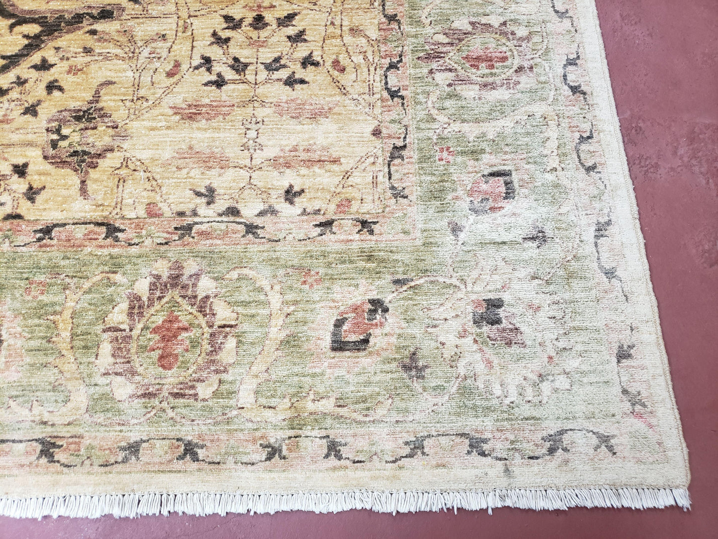 Vintage Peshawar Area Rug 8'4" x 9'7", Room Sized Peshavar Wool Oriental Carpet, Ivory/Beige & Dark Violet, Farmhouse Rug, Haji Jalil Design - Nuvé