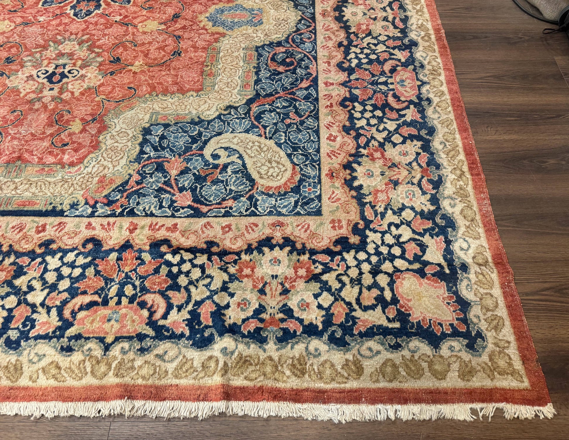 Antique Persian Sarouk Rug 9x12, Boteh Paisleys, Light Red Navy Blue - Nuvé