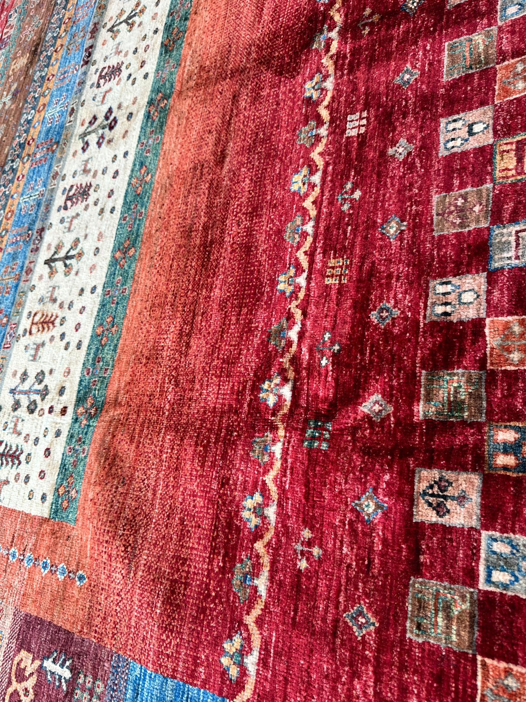 Afghani Khorjin Wool Rug – 7' x 9'10" – Vibrant Geometric & Tribal Patterns - Nuvé