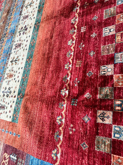 Afghani Khorjin Wool Rug – 7' x 9'10" – Vibrant Geometric & Tribal Patterns - Nuvé