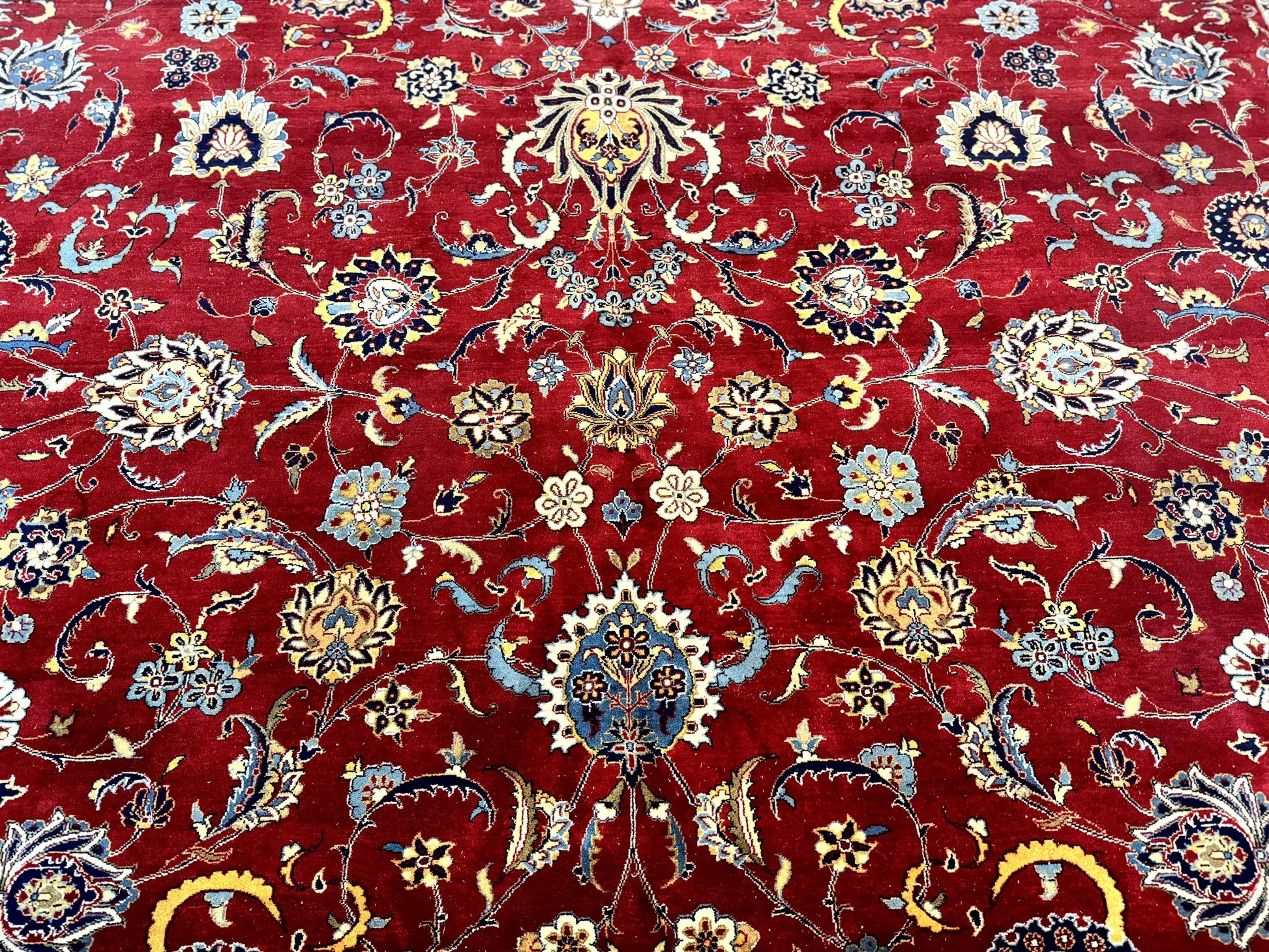 Pak Persian Rug 9x12, Red and Navy Blue, Floral Allover, Hand Knotted Vintage Wool Carpet, Fine 260 KPSI - Nuvé