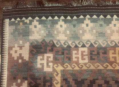 Antique Persian Tribal Kilim Rug 9x12, Zig Zag Pattern Kilim, Zarand Rug, Wool, Earth Tone Colors - Nuvé