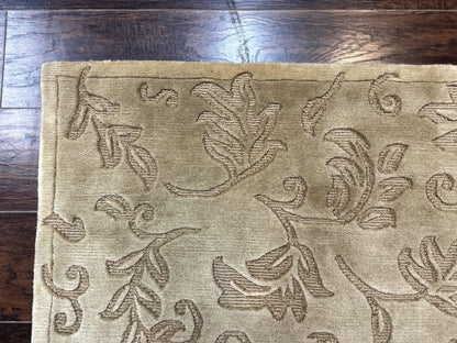 Modern Tibetan Rug 3.7 x 5.5, Carved Floral Design, Wool and Silk Highlights - Nuvé