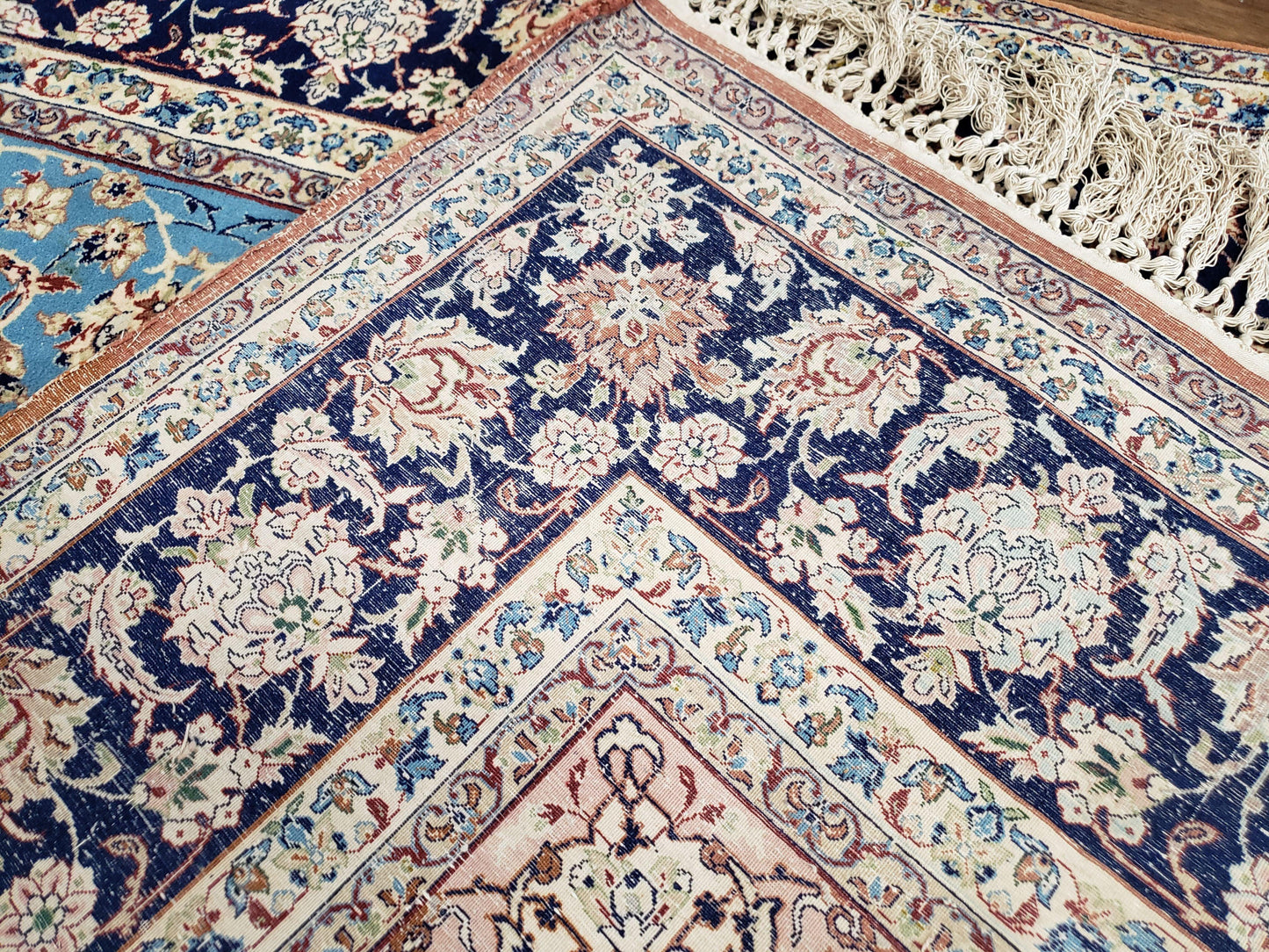 Persian Isfahan Rug, Kork Wool on Silk Foundation, Sky Blue, Hand-Knotted, 5' 1" x 7' 8" - Nuvé