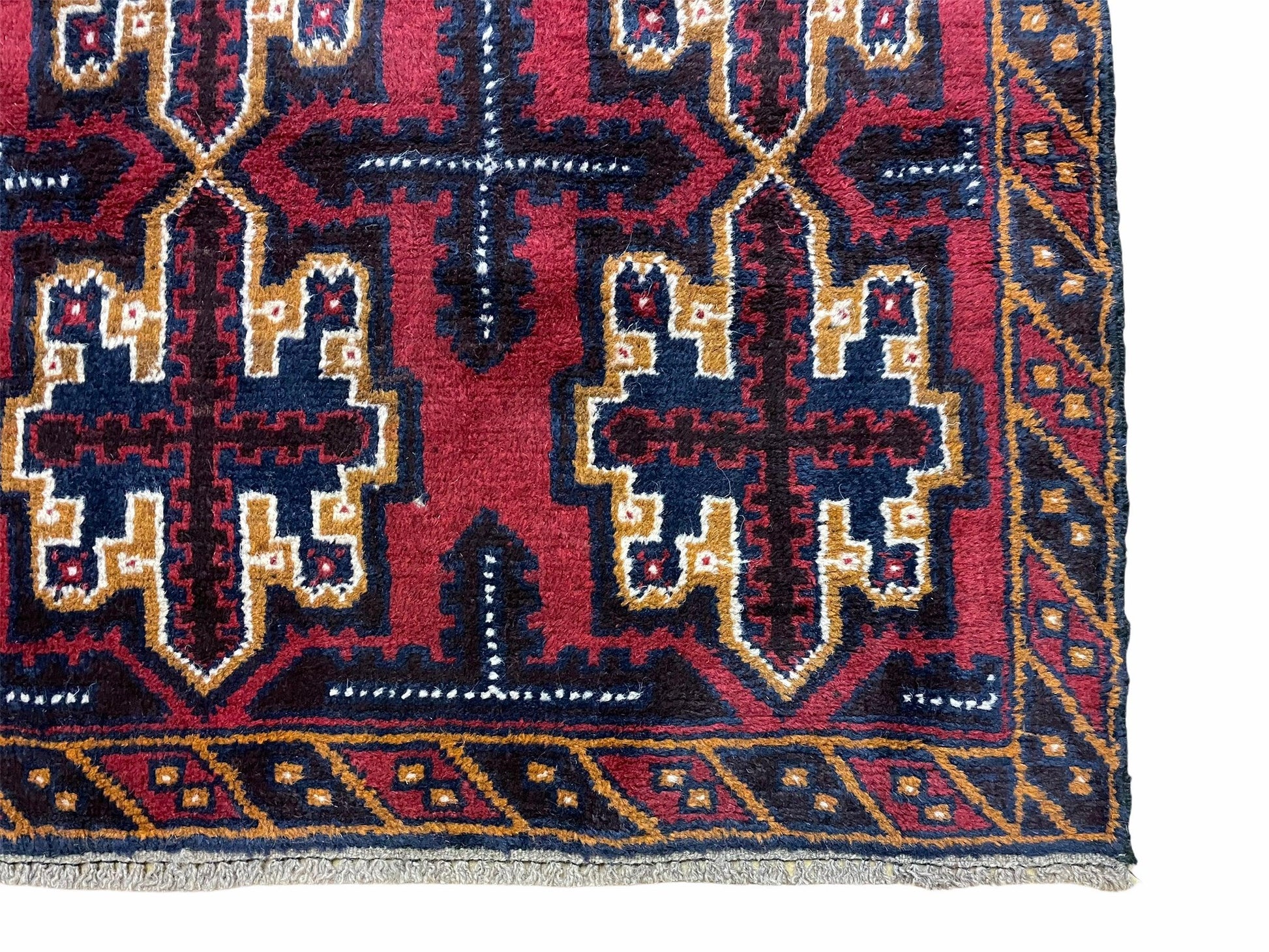 2' 7" X 4' 6" Vintage Handmade Tribal Wool Rug Balouchi Rug Afghan Rug Red Blue - Nuvé