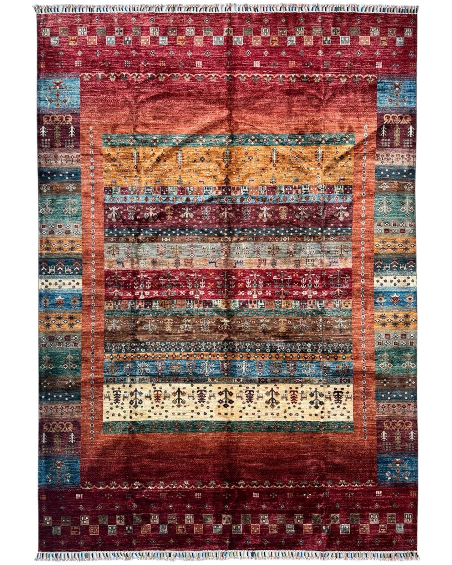 Afghani Khorjin Wool Rug – 7' x 9'10" – Vibrant Geometric & Tribal Patterns - Nuvé