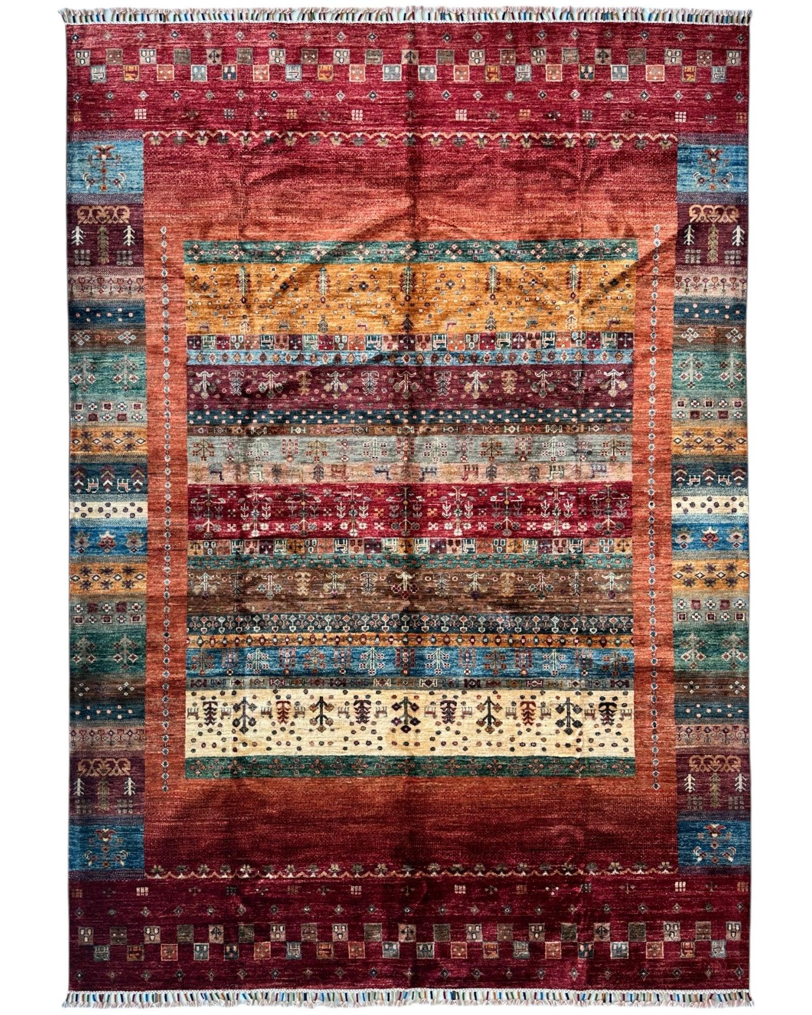 Afghani Khorjin Wool Rug – 7' x 9'10" – Vibrant Geometric & Tribal Patterns - Nuvé