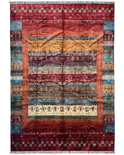 Afghani Khorjin Wool Rug – 7' x 9'10" – Vibrant Geometric & Tribal Patterns - Nuvé