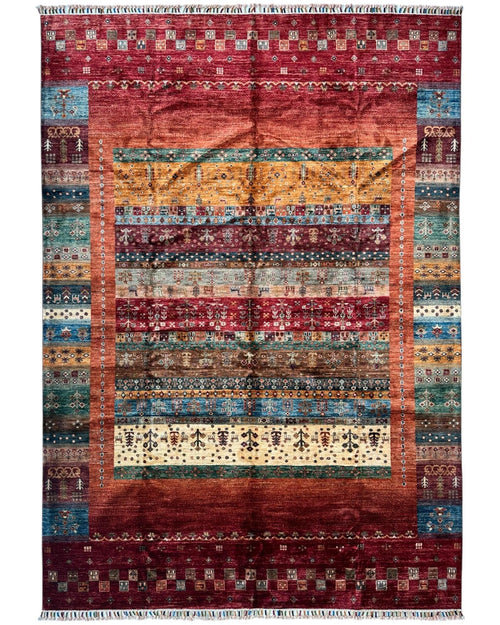 Afghani Khorjin Wool Rug – 7' x 9'10" – Vibrant Geometric & Tribal Patterns - Nuvé