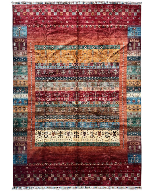 Afghani Khorjin Wool Rug – 7' x 9'10" – Vibrant Geometric & Tribal Patterns - Nuvé