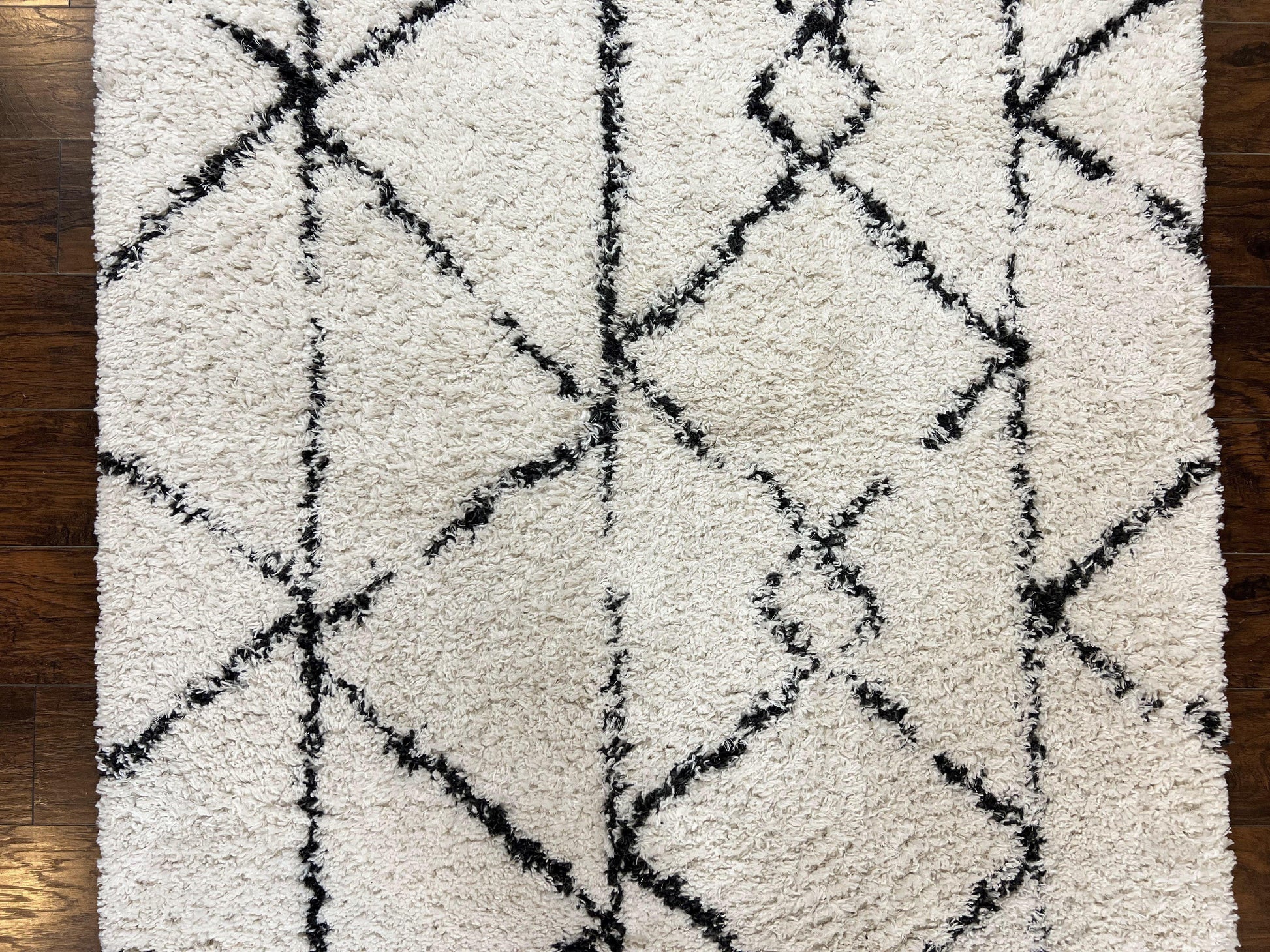 Modern Shag Rug 5x7, Ivory and Black Area Rug 5 x 7 ft - Nuvé