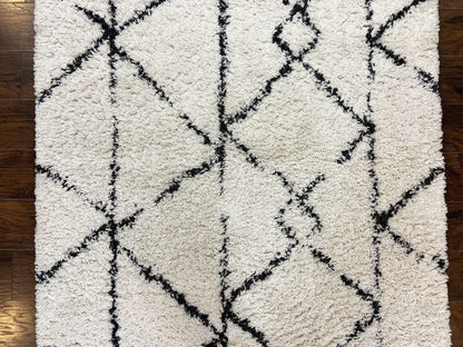 Modern Shag Rug 5x7, Ivory and Black Area Rug 5 x 7 ft - Nuvé