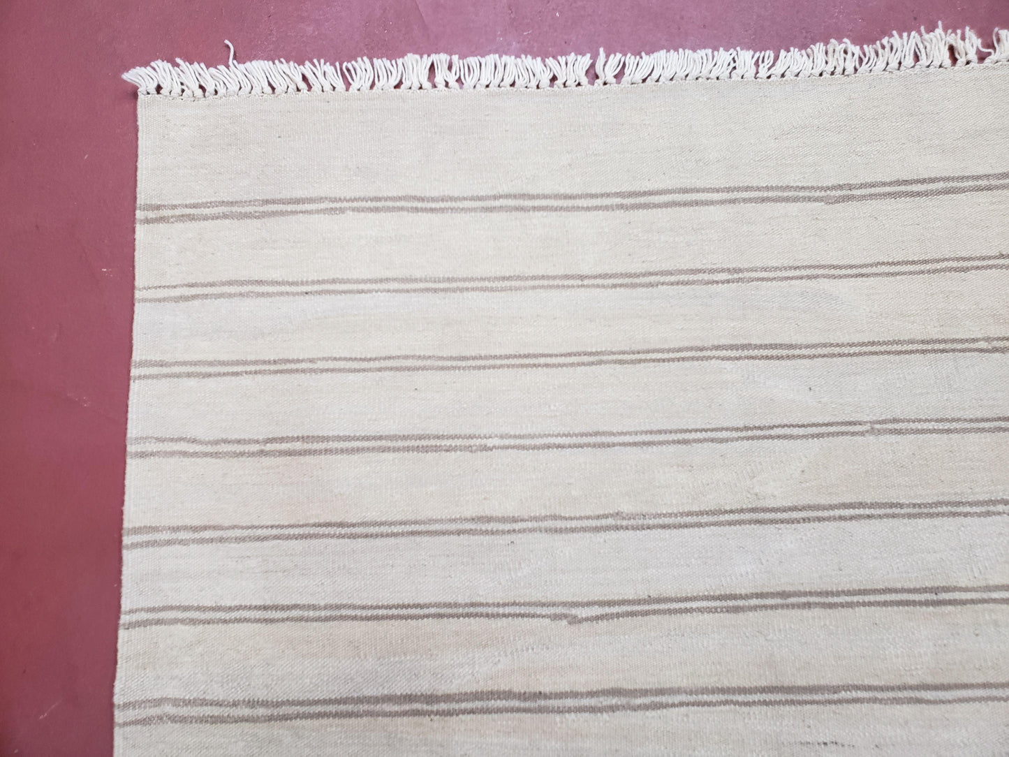 New Striped Turkish Kilim Area Rug 4x6 ft, Hand-Knotted, Wool, Light Gray, Earth Tone Decor, Flatweave Kilim, Two Toned Rug, Southwestern - Nuvé