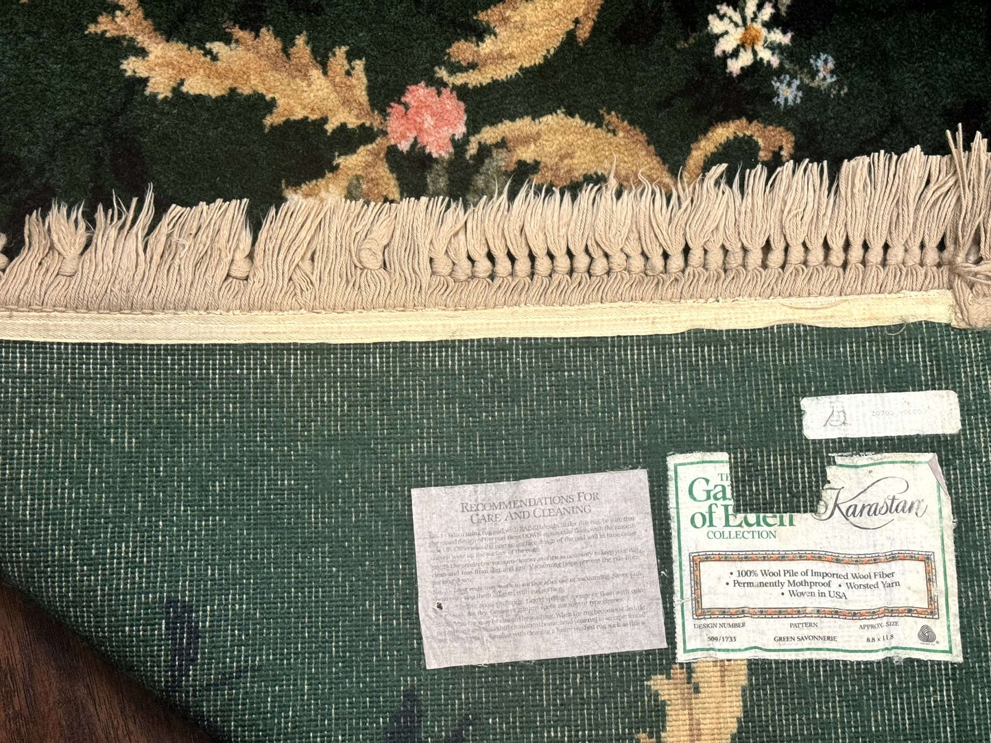 Karastan Garden of Eden Rug 8.8 x 11.8, Green Savonnerie 509/1733, Wool - Nuvé
