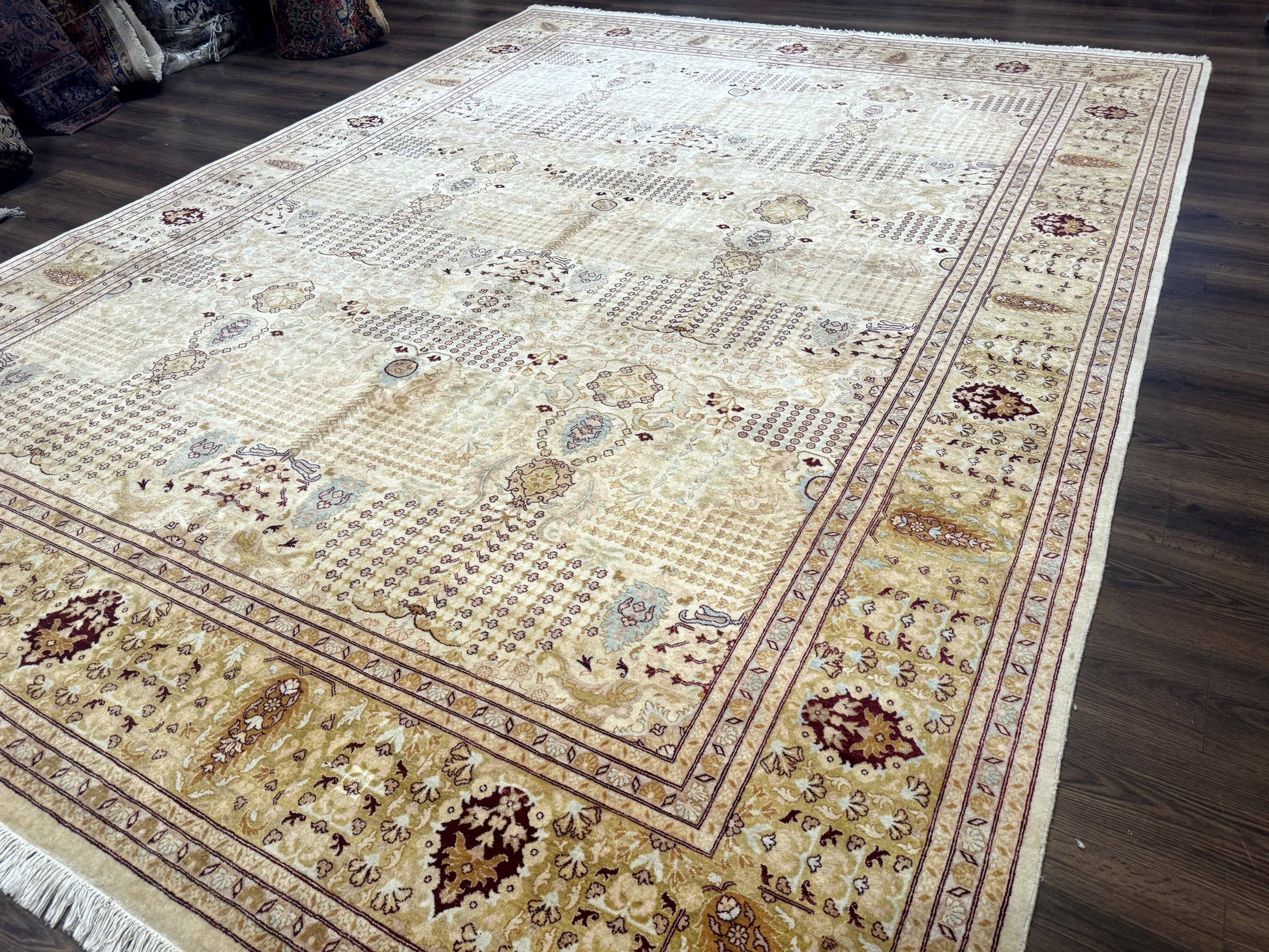 Pakistani Carpet 9x12, Finely Hand Knotted 270 KPSI, Cream, Allover Pattern - Nuvé