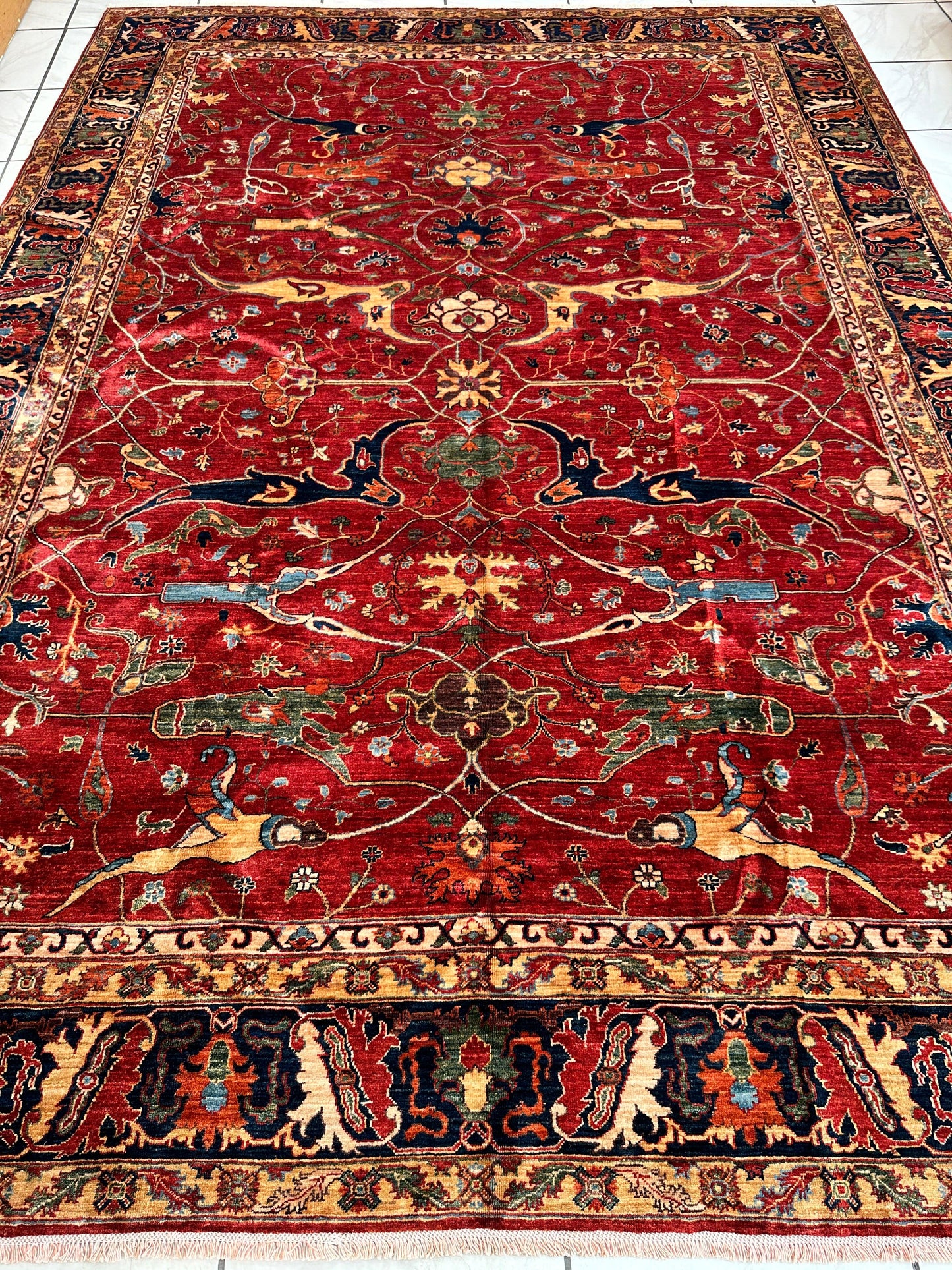 Hand-Knotted Afghani Bidjar Wool Rug – 9’x12’6” – Intricate Geometric & Floral Motifs - Nuvé