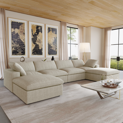 Nuvé® Solace Modular Bouclé Cloud Sofa - Khaki - 4-Seater Sectional Sofa with 2 Ottomans - Nuvé