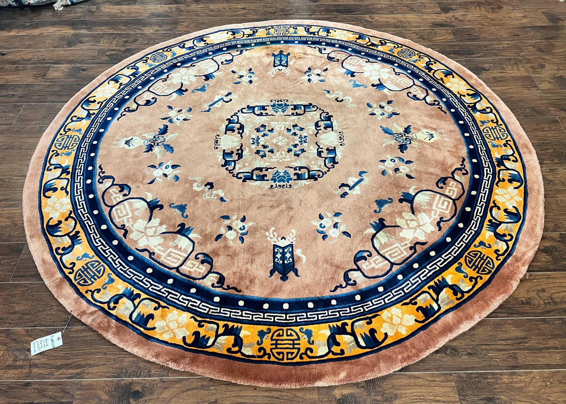 Antique Round Chinese Wool Rug 8x8, Chinese Peking Carpet, Asian Oriental Carpet 8 x 8 ft, Chinese Art Deco Rug, Nichols Rug - Nuvé
