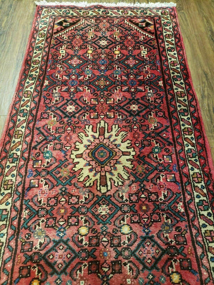 Persian Hamadan Runner Rug 2.8 x 14, Red, Vintage Handmade Wool Runner Rug - Nuvé