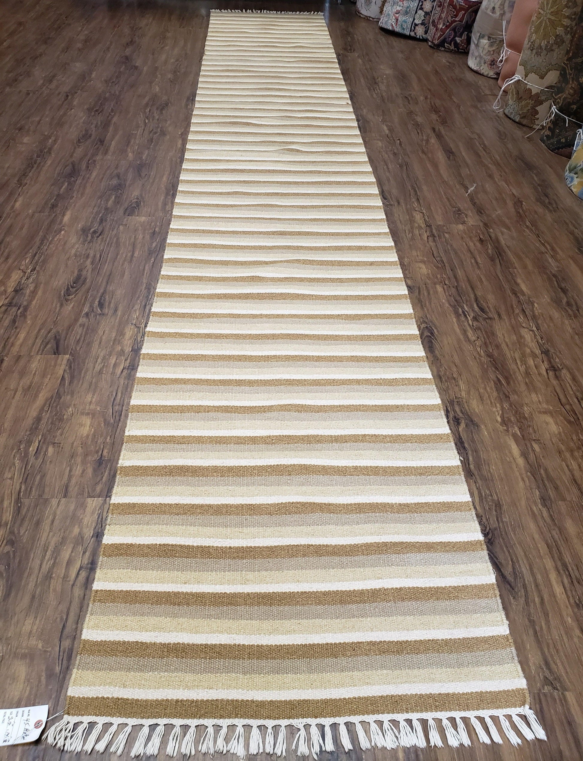 Striped Runner Rug, Flatweave Runner Rug, Hallway Runner, 15 ft Carpet Runner for Hall, Earth Tone Colors, Handmade Hand Woven Farmhouse Rug - Nuvé