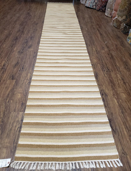 Striped Runner Rug, Flatweave Runner Rug, Hallway Runner, 15 ft Carpet Runner for Hall, Earth Tone Colors, Handmade Hand Woven Farmhouse Rug - Nuvé