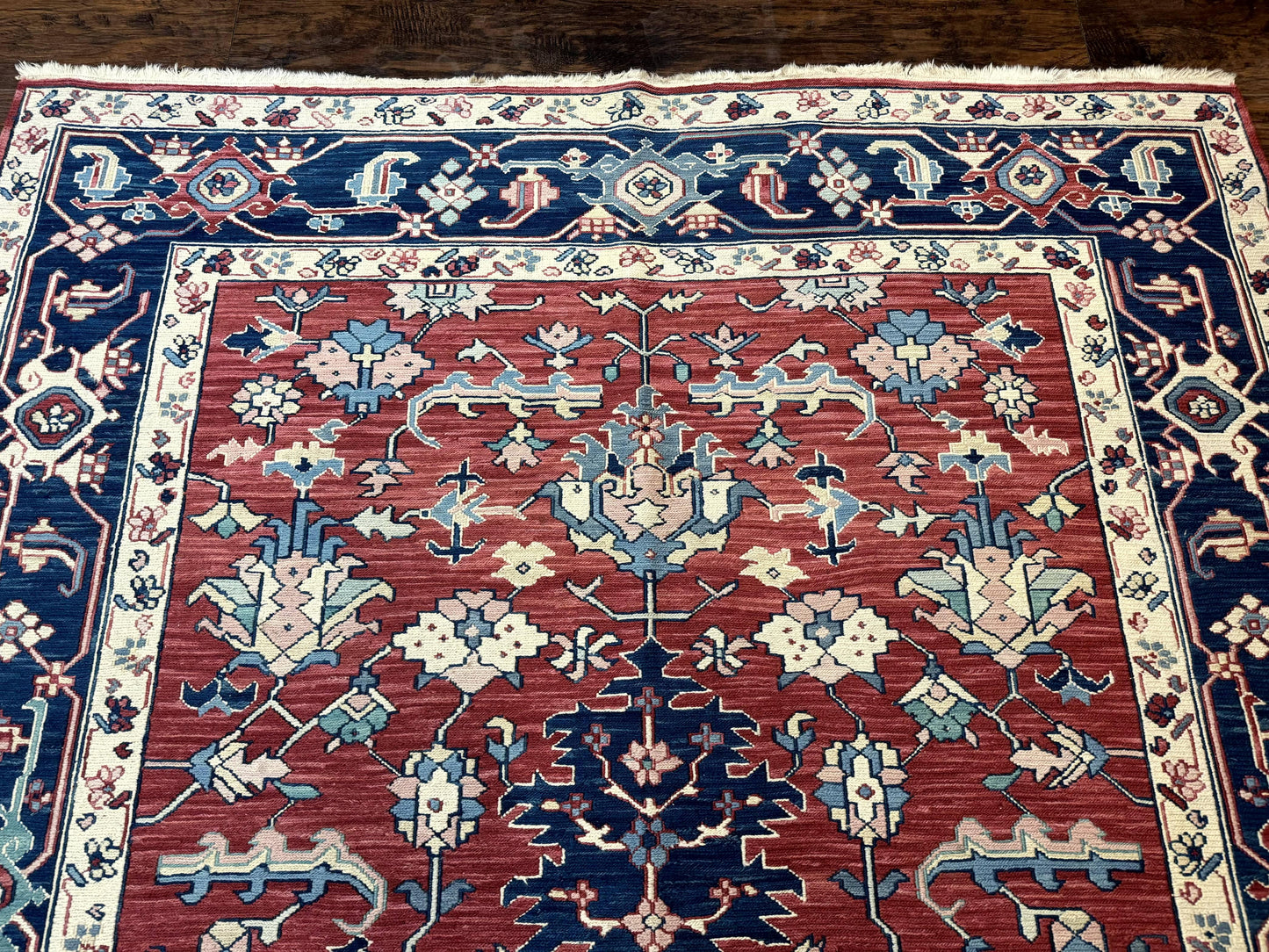 Turkish Flatweave Rug 6x9, Heriz Design, Red and Blue - Nuvé