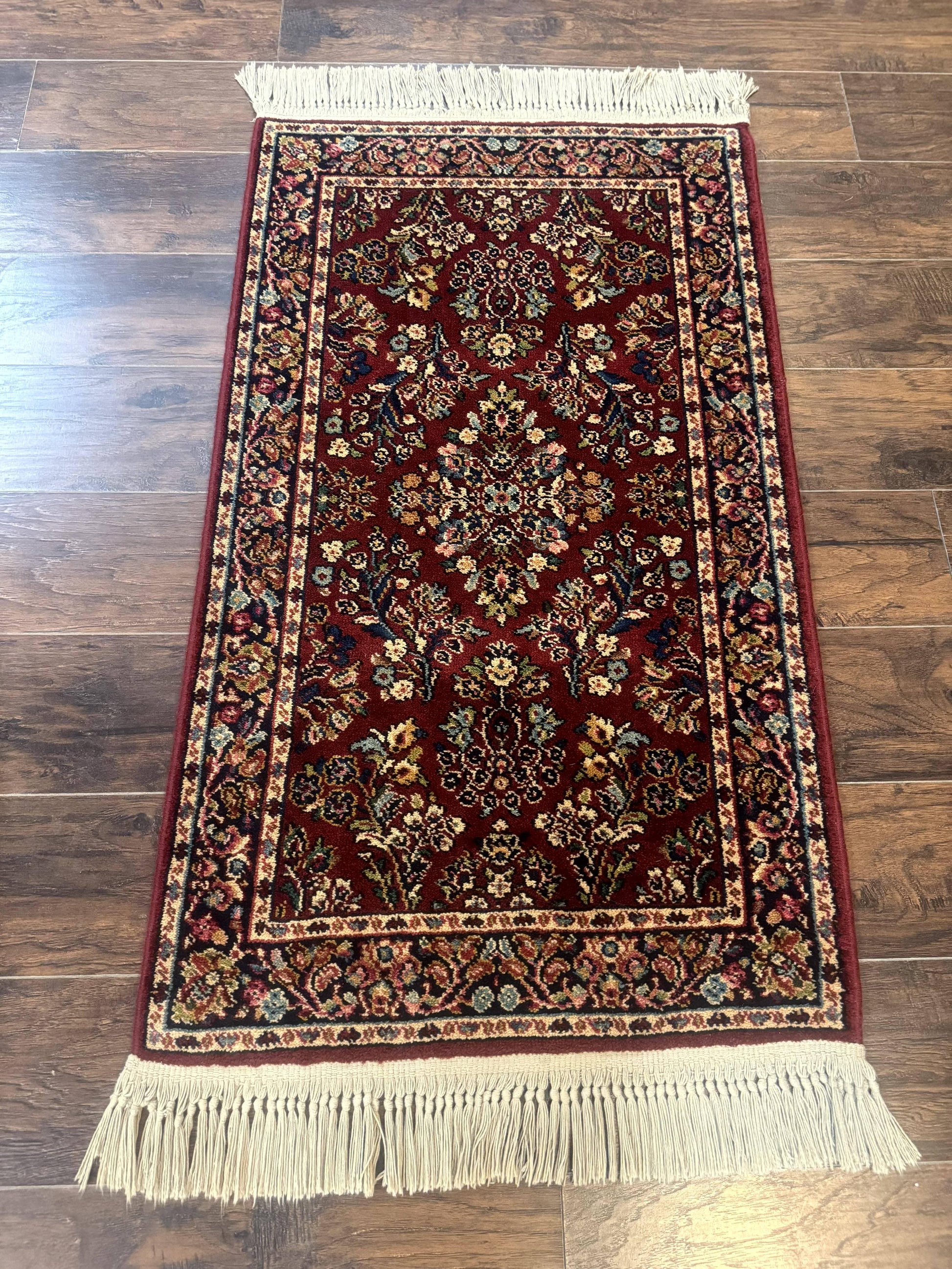 Small Karastan Rug 2.6 x 4 Red Sarouk #785, Karastan Wool Pile Rug, Original 700 Series, Discontinued Vintage Karastan Carpet - Nuvé
