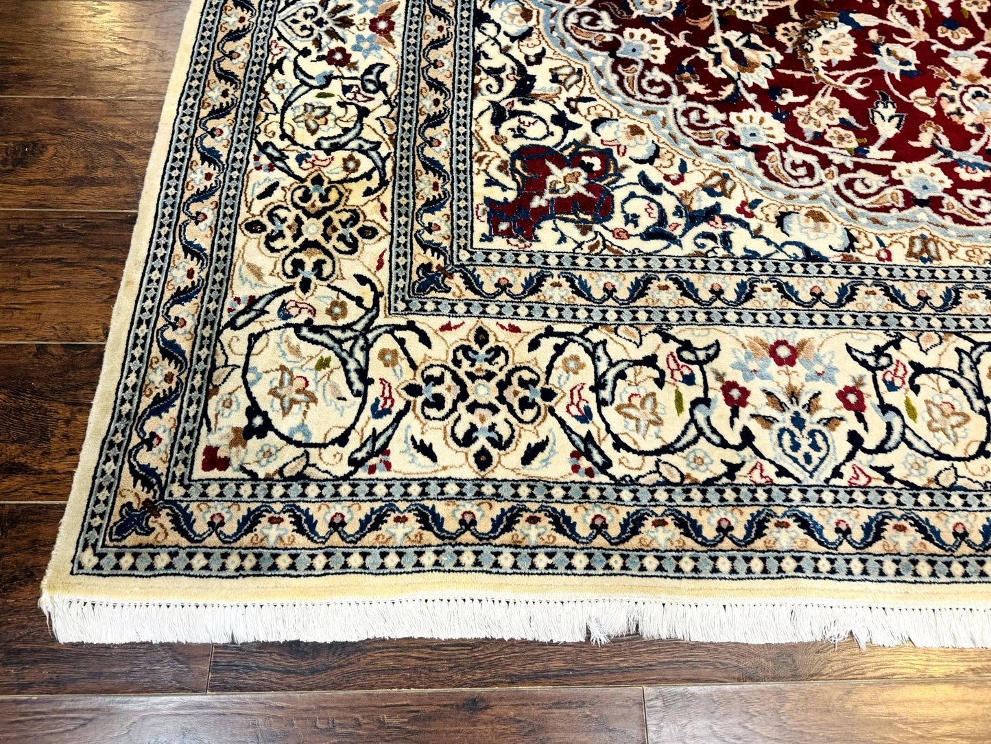 Persian Nain Rug 8x11, Wool and Silk Highlights, Burgundy & Ivory - Nuvé
