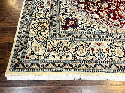 Persian Nain Rug 8x11, Wool and Silk Highlights, Burgundy & Ivory - Nuvé