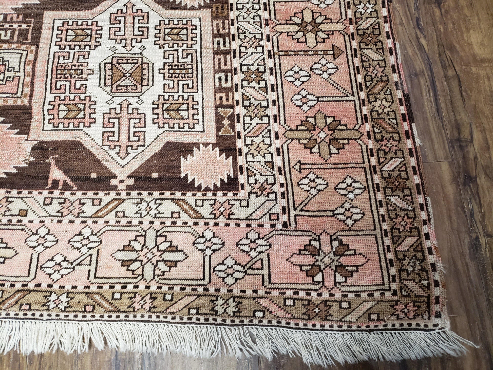 Antique Caucasian Rug 5' 5" x 10' 9", Shirvan Carpet, Wide Oriental Corridor Runner, Quality Handmade Hand-Knotted Wool Rug, Pale Pink Black - Nuvé