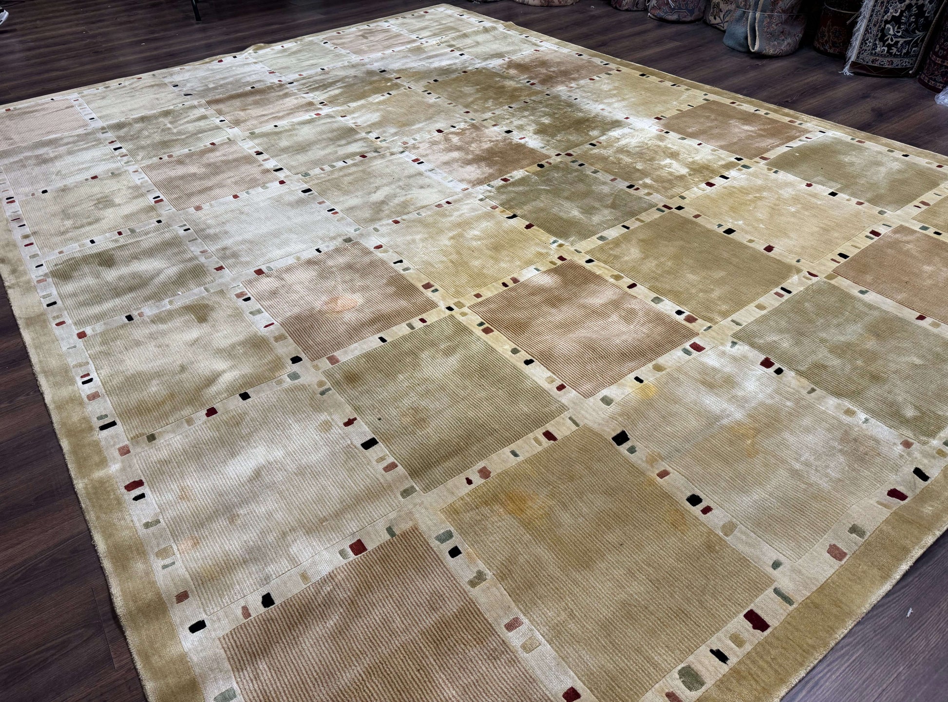 Large Wool Rug 10x13, Panel Design, Modern Contemporary Carpet - Nuvé
