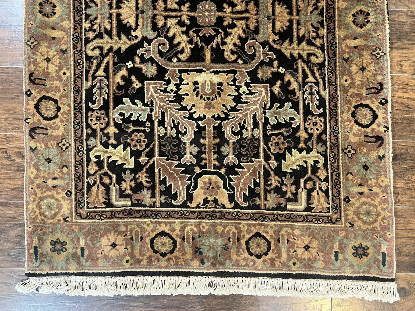 Heriz Rug 3.6 x 5, Handmade Vintage Wool Carpet, Couristan Carpet, Persian Design, Black - Nuvé
