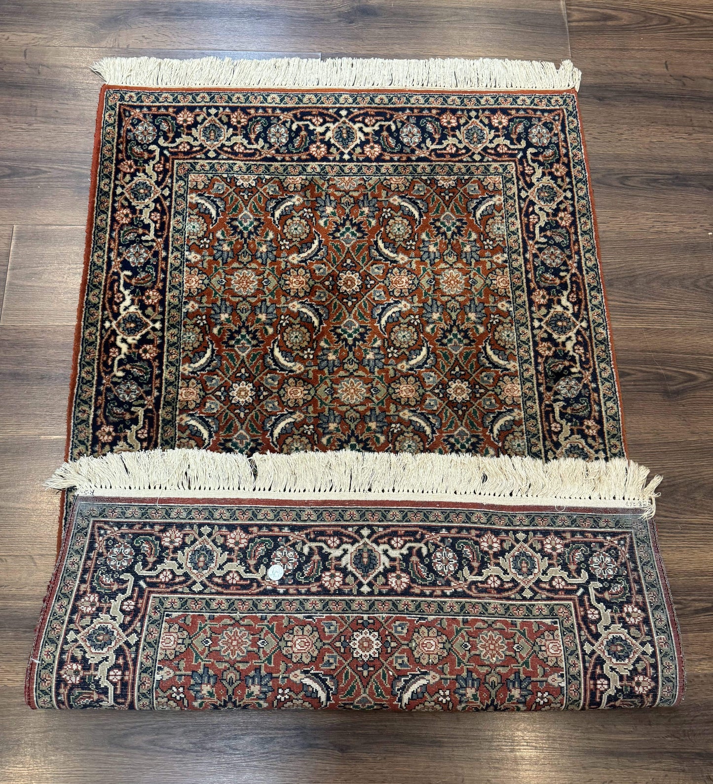 Indo Persian Bijar Rug 3x5, Red and Navy Blue, Allover Pattern, Fine Hand Knotted Wool Carpet - Nuvé