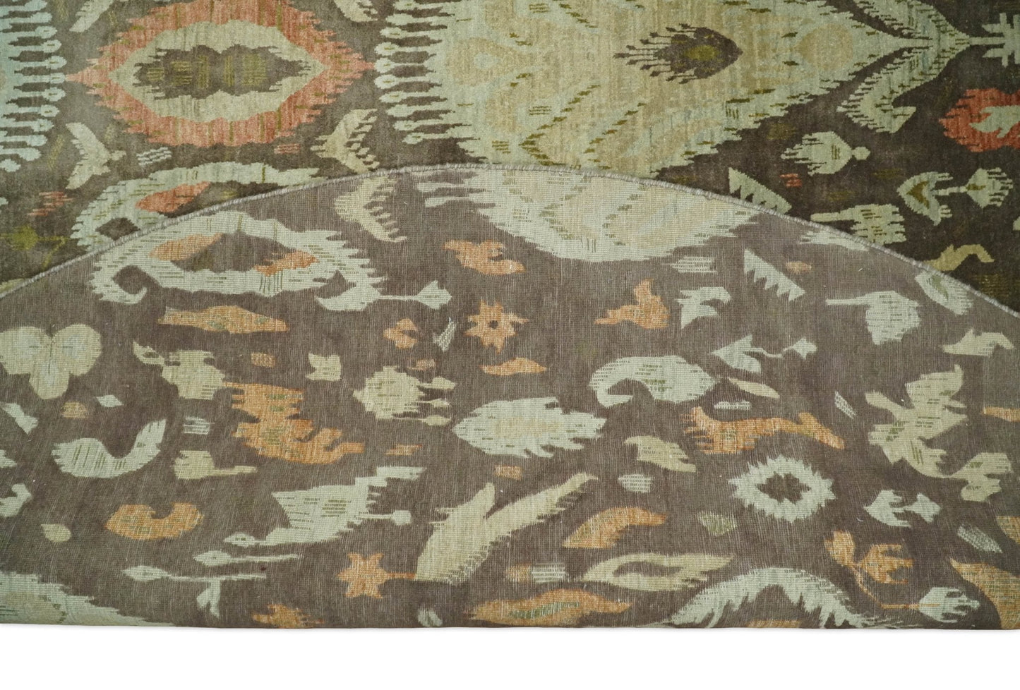 10x10 Round Fine Hand Knotted Green, Rust and Olive Traditional Vintage Persian Style Antique Wool Rug | AGR47 - Nuvé