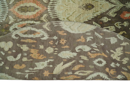 10x10 Round Fine Hand Knotted Green, Rust and Olive Traditional Vintage Persian Style Antique Wool Rug | AGR47 - Nuvé