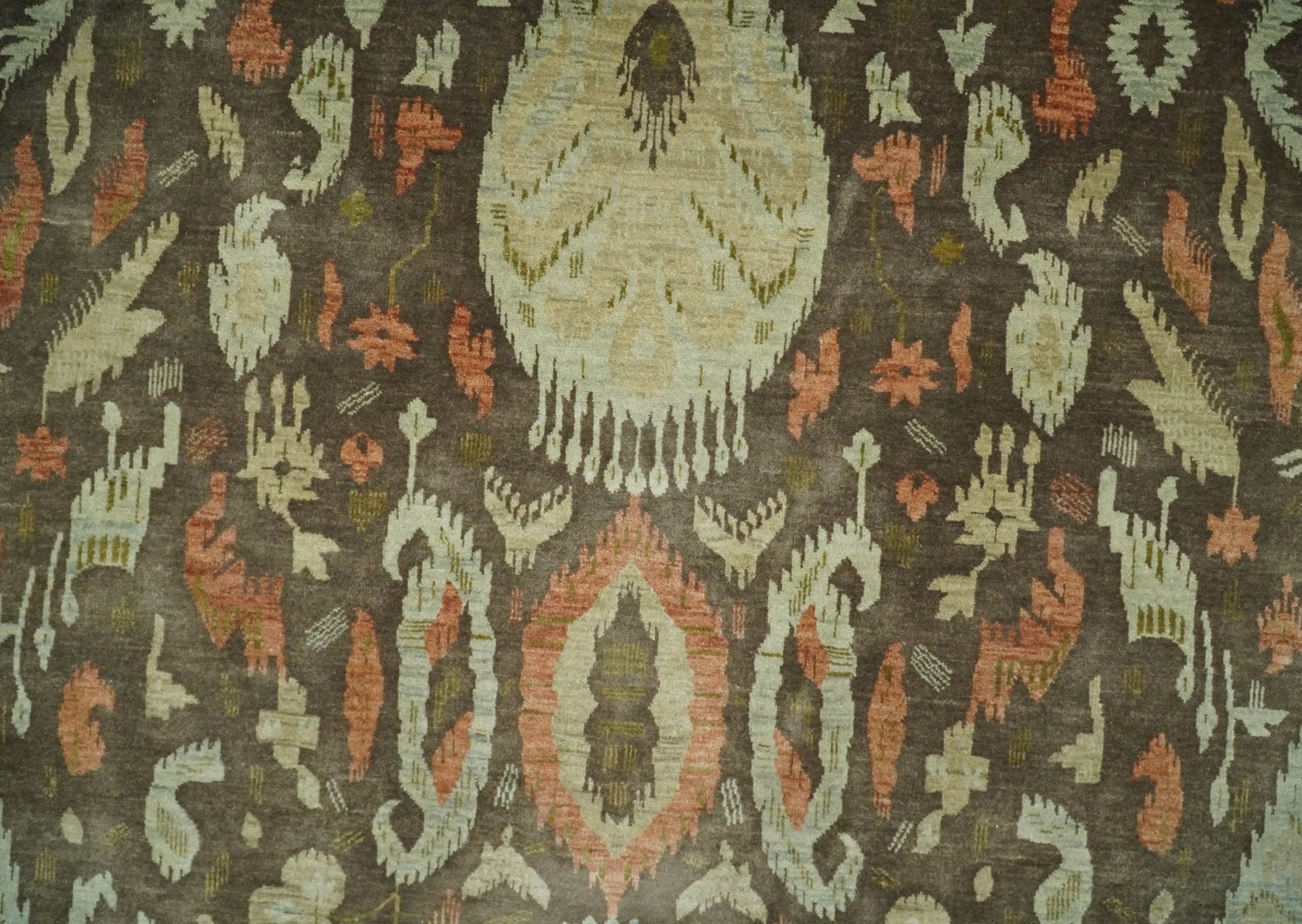 10x10 Round Fine Hand Knotted Green, Rust and Olive Traditional Vintage Persian Style Antique Wool Rug | AGR47 - Nuvé