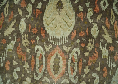 10x10 Round Fine Hand Knotted Green, Rust and Olive Traditional Vintage Persian Style Antique Wool Rug | AGR47 - Nuvé