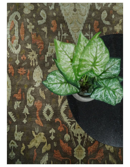 10x10 Round Fine Hand Knotted Green, Rust and Olive Traditional Vintage Persian Style Antique Wool Rug | AGR47 - Nuvé