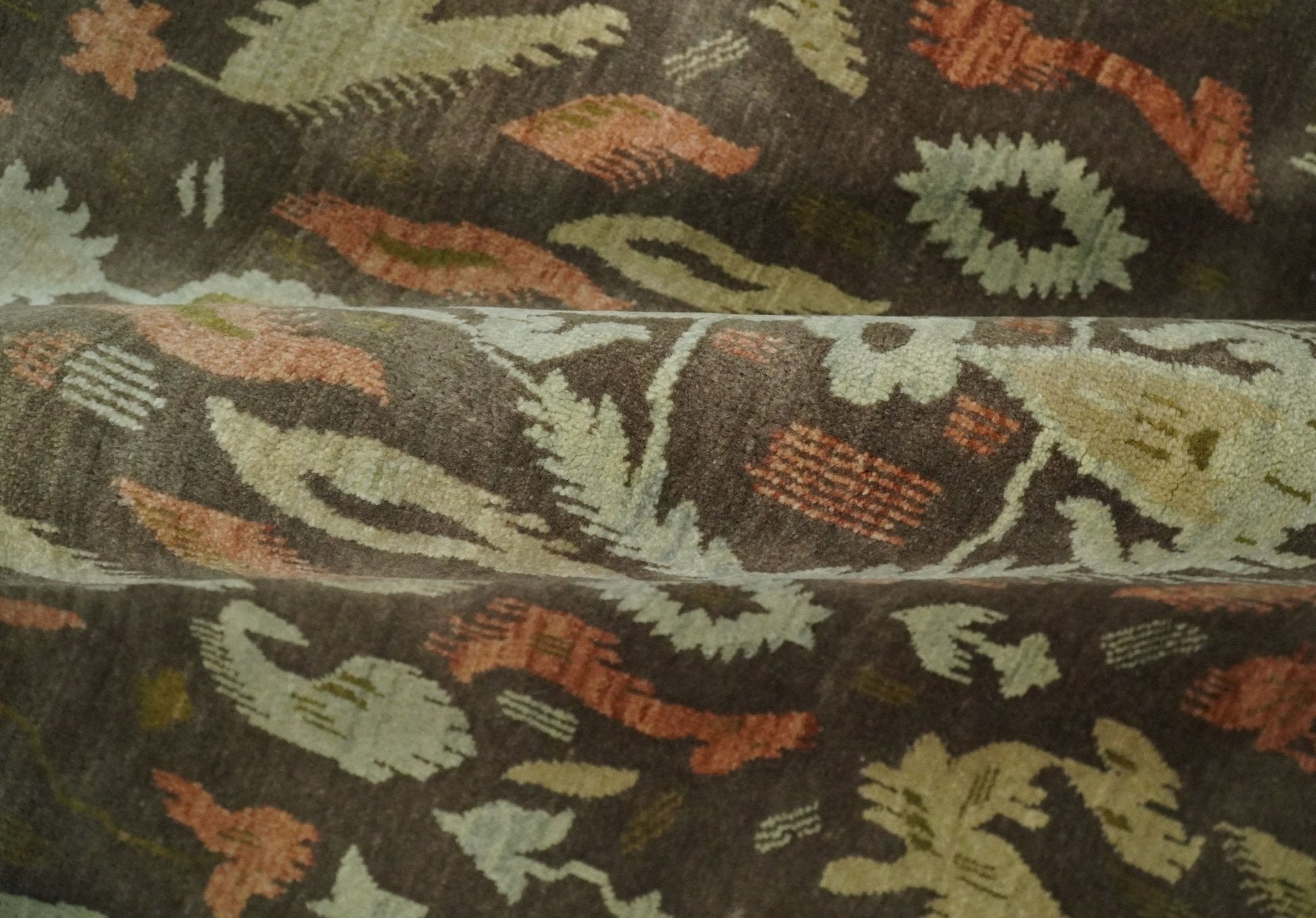 10x10 Round Fine Hand Knotted Green, Rust and Olive Traditional Vintage Persian Style Antique Wool Rug | AGR47 - Nuvé