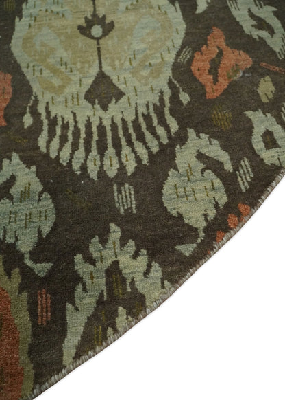 10x10 Round Fine Hand Knotted Green, Rust and Olive Traditional Vintage Persian Style Antique Wool Rug | AGR47 - Nuvé