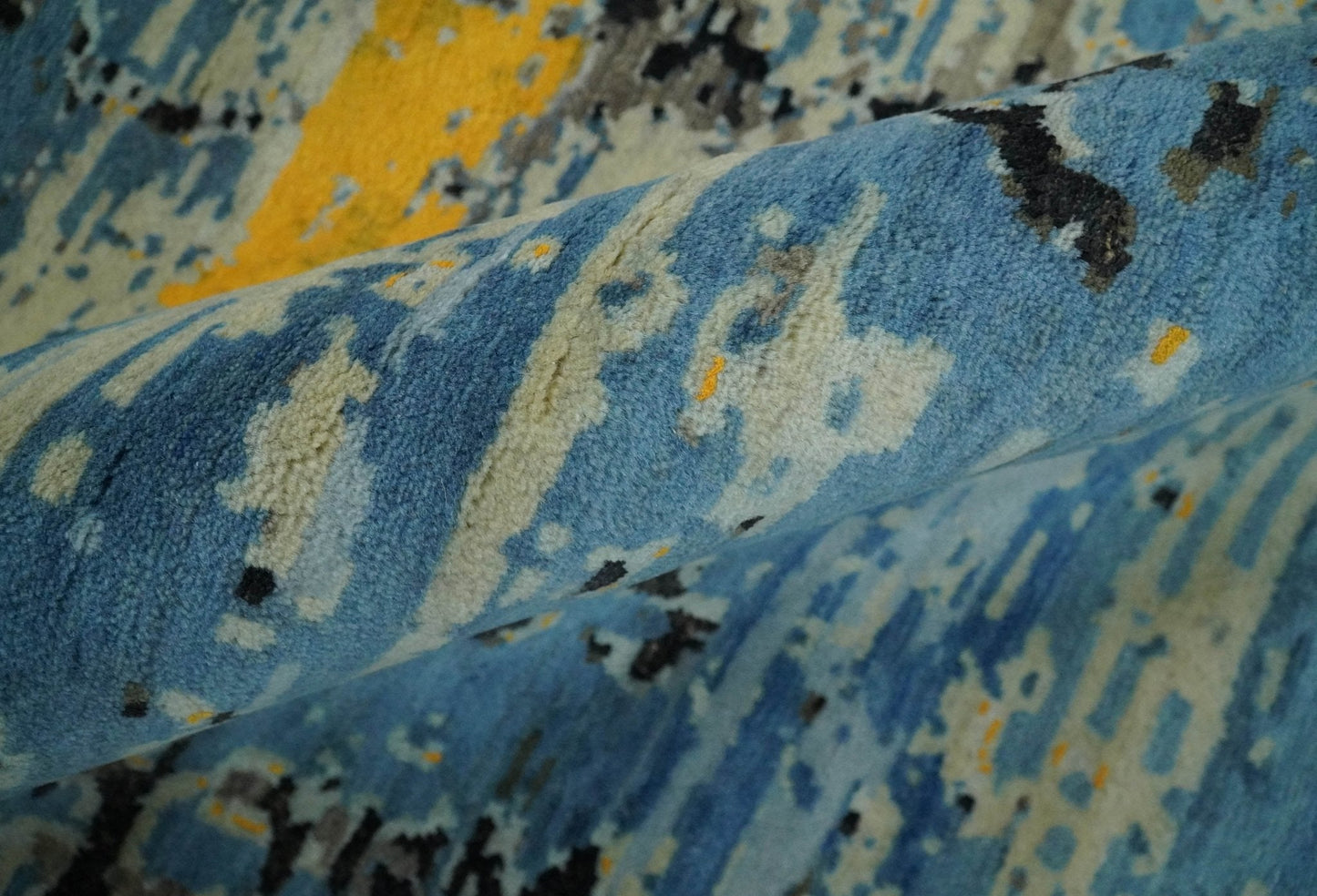 10x14 Fine Hand Knotted Blue and Black Modern Abstract Style Antique Wool and Silk Area Rug | AGR49 - Nuvé