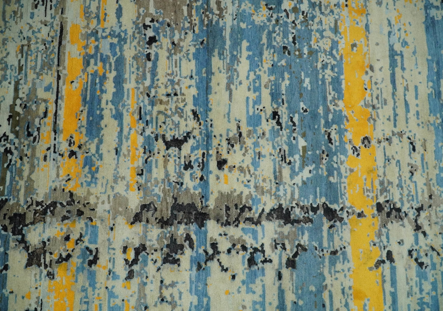 10x14 Fine Hand Knotted Blue and Black Modern Abstract Style Antique Wool and Silk Area Rug | AGR49 - Nuvé