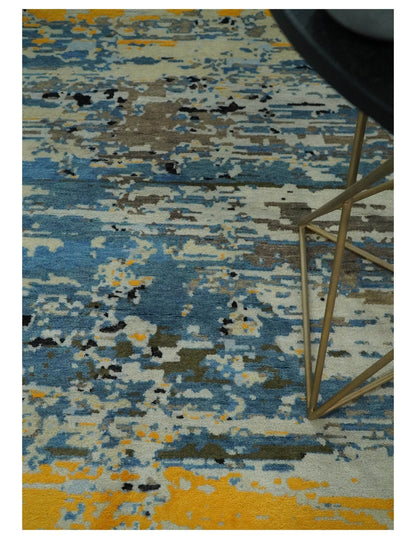 10x14 Fine Hand Knotted Blue and Black Modern Abstract Style Antique Wool and Silk Area Rug | AGR49 - Nuvé