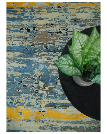 10x14 Fine Hand Knotted Blue and Black Modern Abstract Style Antique Wool and Silk Area Rug | AGR49 - Nuvé