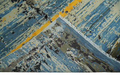 10x14 Fine Hand Knotted Blue and Black Modern Abstract Style Antique Wool and Silk Area Rug | AGR49 - Nuvé